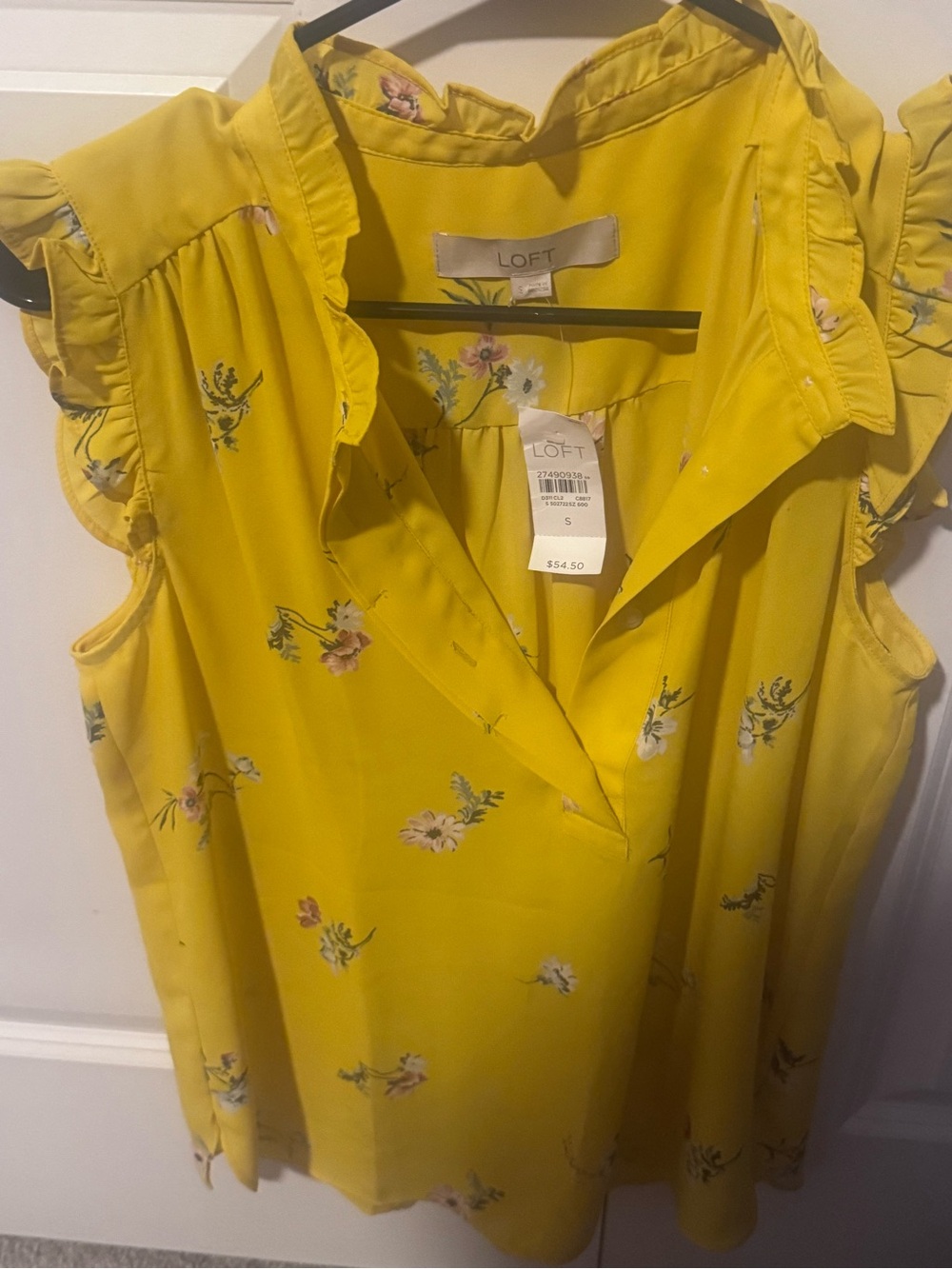 LOFT Bright Yellow Floral Ruffle-Sleeve Camisole